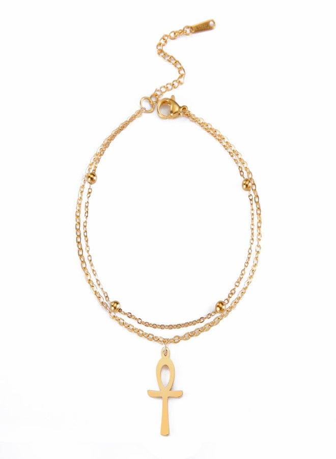 UNIFT Ankh Cross Bracelet Ankle For Women Stainless Steel Egyptian Key Of Life Cross Bracelet Ankle Fashion Charm Ankh Amulet Jewelry (gold 1, Stainless Steel) - Image 1